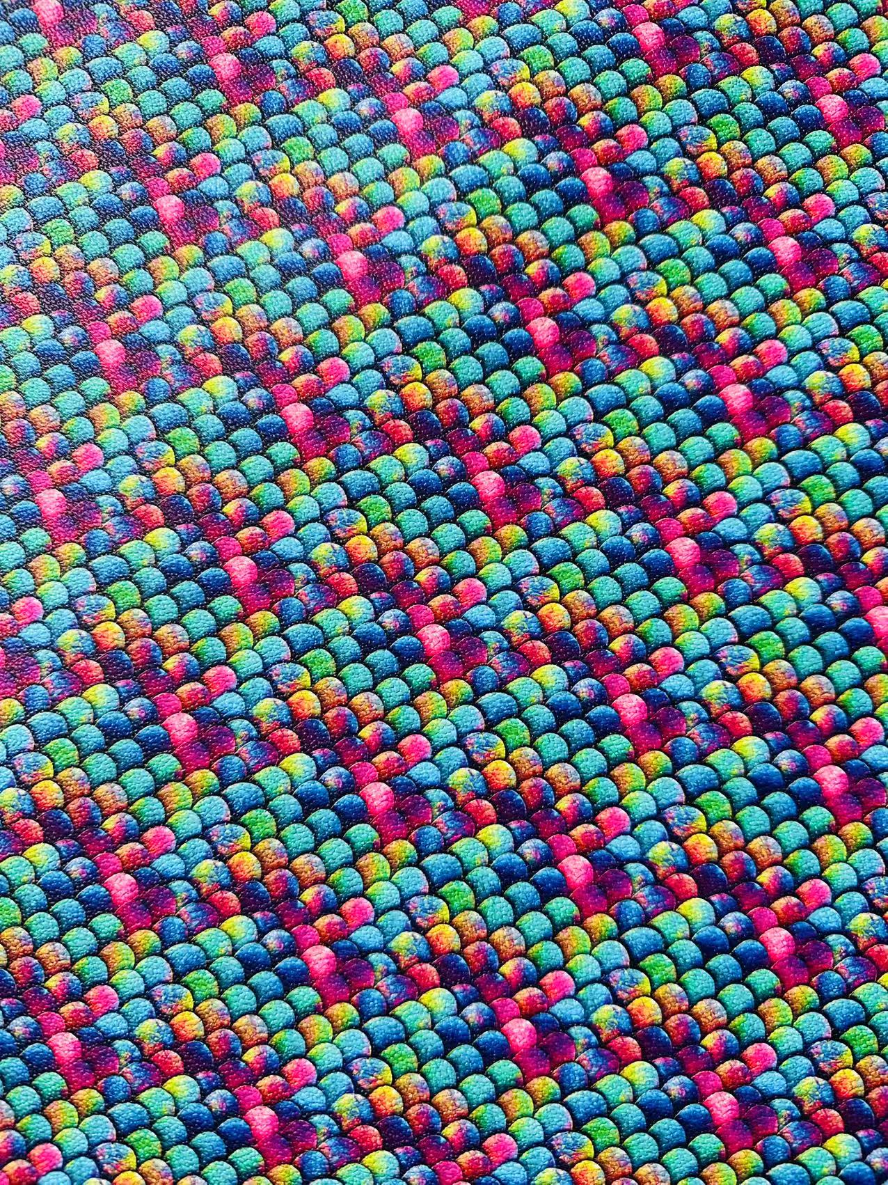 Fashion Colorful Fish Scales Design Leather Fabric For Handmade Handicraft Goods By Yard