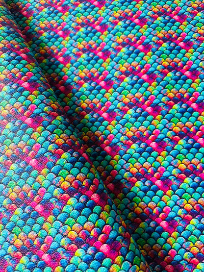 Fashion Colorful Fish Scales Design Leather Fabric For Handmade Handicraft Goods By Yard