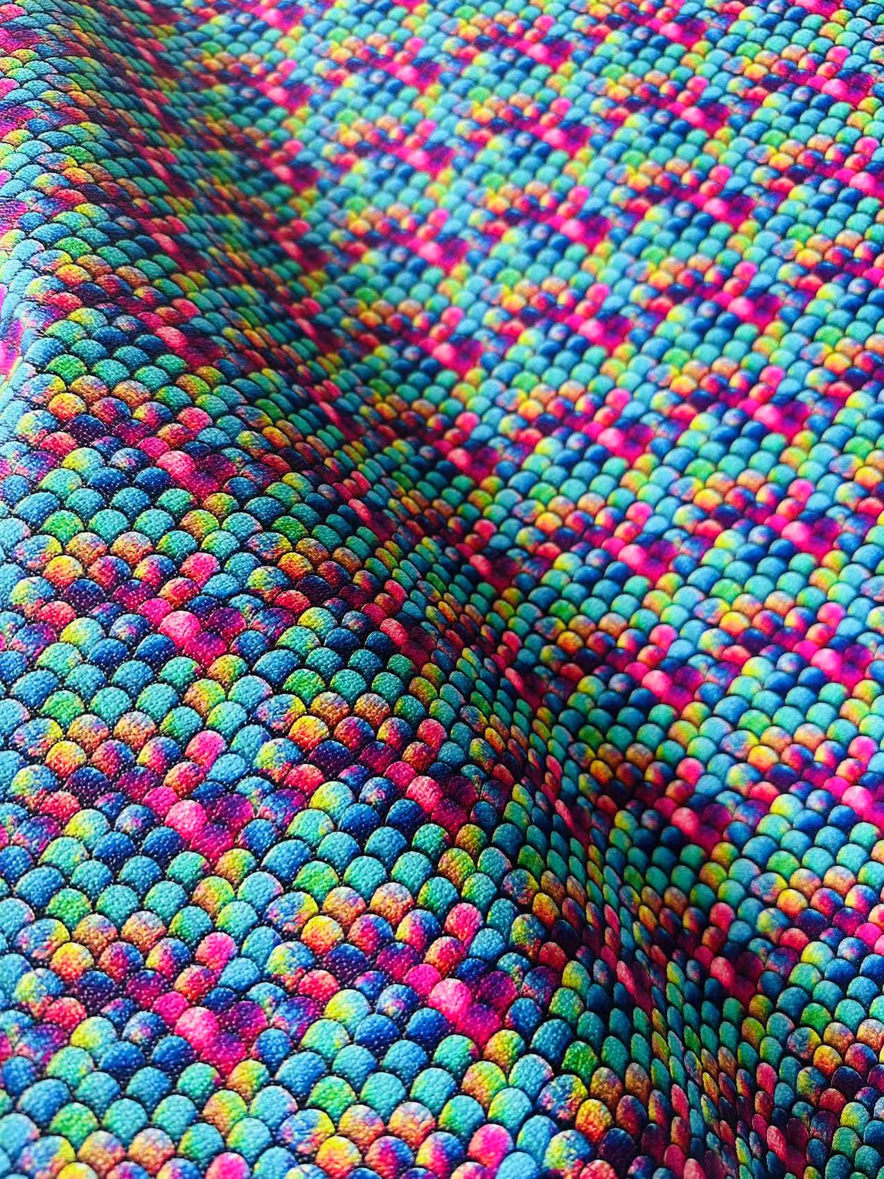 Fashion Colorful Fish Scales Design Leather Fabric For Handmade Handicraft Goods By Yard