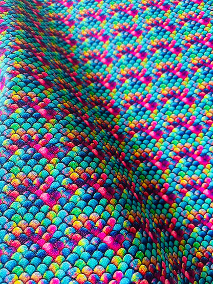 Fashion Colorful Fish Scales Design Leather Fabric For Handmade Handicraft Goods By Yard