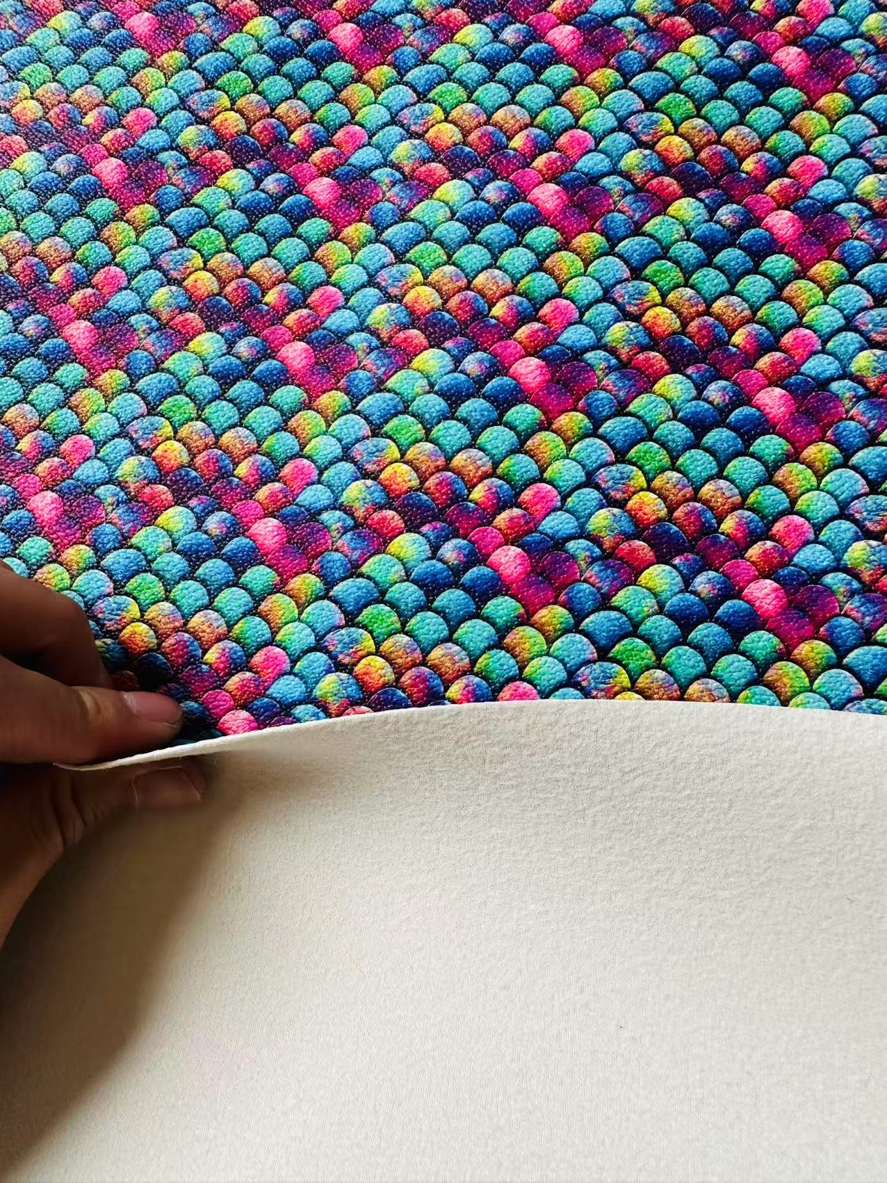 Fashion Colorful Fish Scales Design Leather Fabric For Handmade Handicraft Goods By Yard