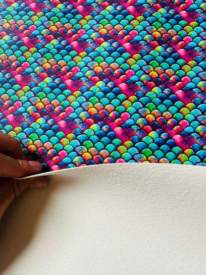 Fashion Colorful Fish Scales Design Leather Fabric For Handmade Handicraft Goods By Yard