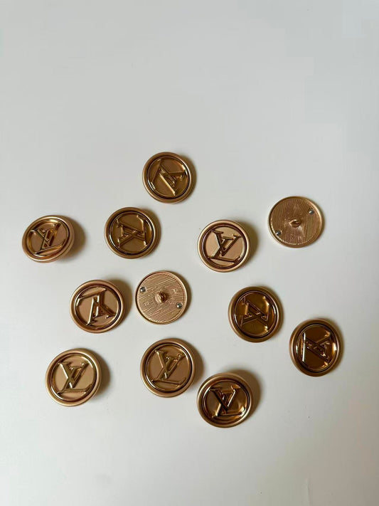 1 PC 1.25" Big Size LV Handicraft Button Metal Material For Apparel Jacket (Rose Gold)