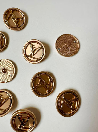 1 PC 1.25" Big Size LV Handicraft Button Metal Material For Apparel Jacket (Rose Gold)