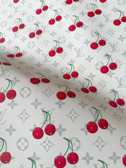 New White Cherry With LV Leather Fabric For Handmade shoes,Upholstery Handicraft Goods By Yard