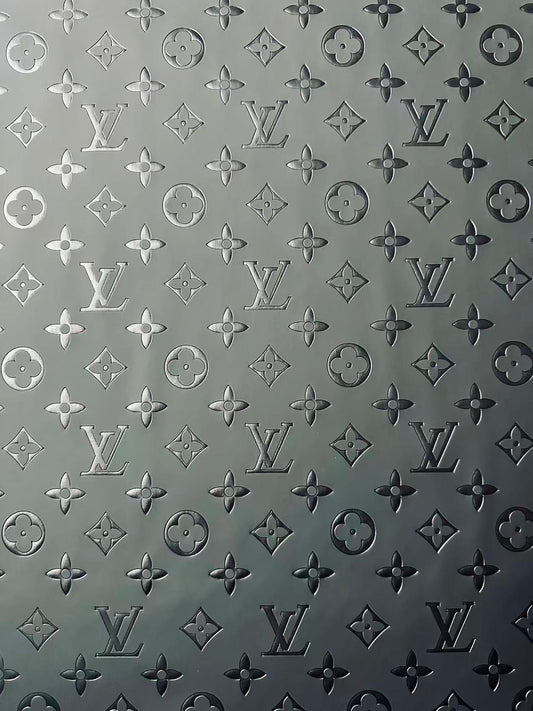 Fashion Smooth Design Black LV Embossed Leather Fabric For Handmade Sneaker,Upholstery,Bag Goods By Yard