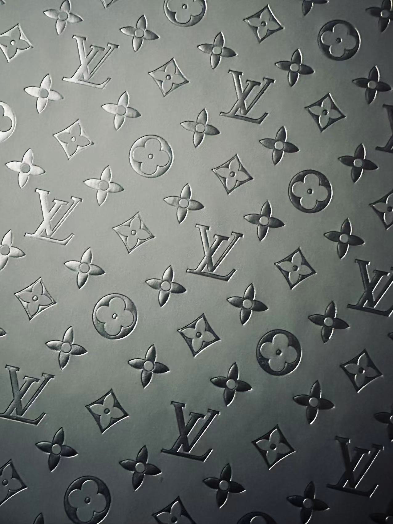 Fashion Smooth Design Black LV Embossed Leather Fabric For Handmade Sneaker,Upholstery,Bag Goods By Yard