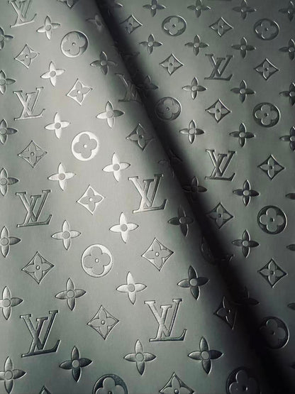 Fashion Smooth Design Black LV Embossed Leather Fabric For Handmade Sneaker,Upholstery,Bag Goods By Yard