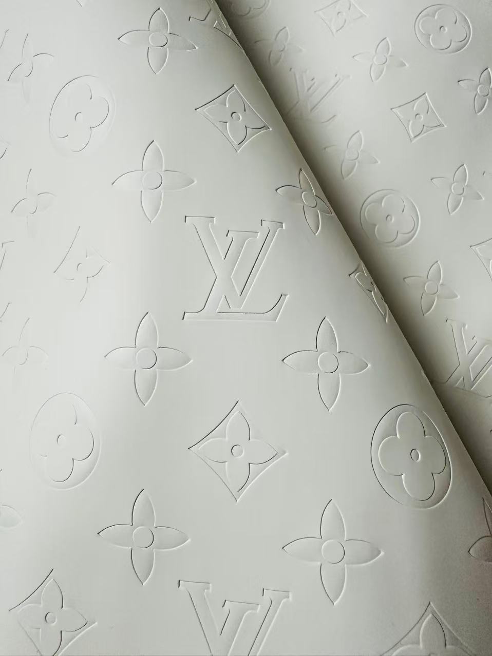 Fashion Smooth Design White LV Embossed Leather Fabric For Handmade Sneaker,Upholstery,Bag Goods By Yard