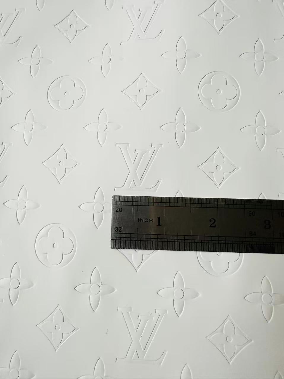Fashion Smooth Design White LV Embossed Leather Fabric For Handmade Sneaker,Upholstery,Bag Goods By Yard