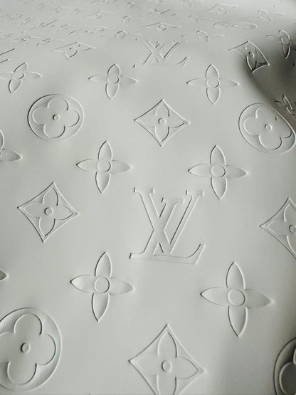 Fashion Smooth Design White LV Embossed Leather Fabric For Handmade Sneaker,Upholstery,Bag Goods By Yard