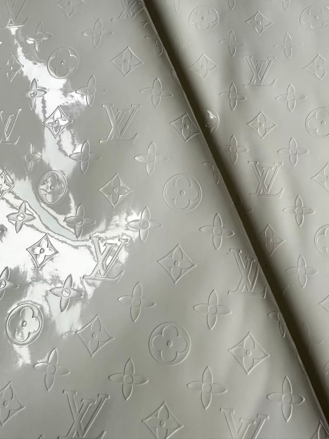 Bright White Embossed LV Lacquer Leather For Handmade shoes,bags ,furniture customized By Yards