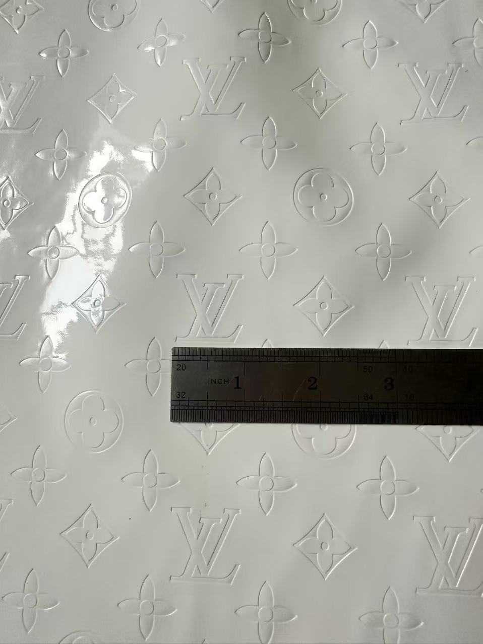 Bright White Embossed LV Lacquer Leather For Handmade shoes,bags ,furniture customized By Yards