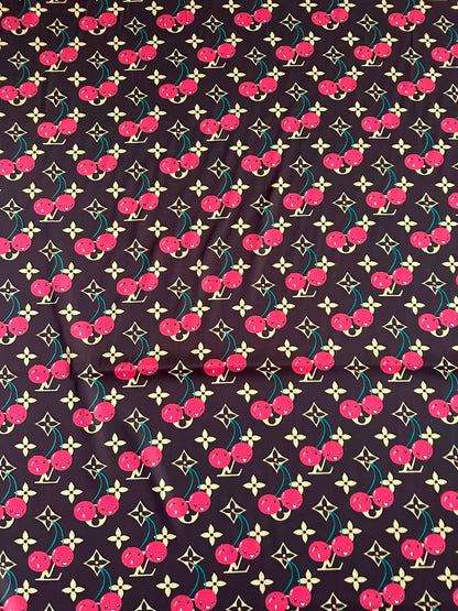 Craft  Brown LV With Cherry Silk Printing Cloth Fabric For Handmade Handicraft Goods By Yard
