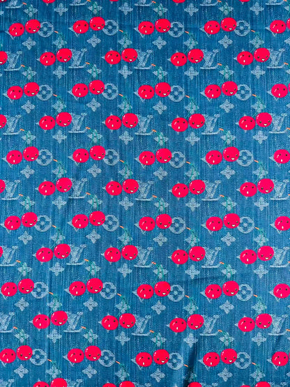 Craft Denim Design LV With Cherry Silk Printing Cloth Fabric For Handmade Handicraft Goods By Yard