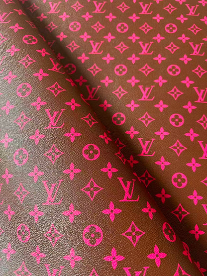 Fashion Hot Pink With Burnt Brown LV Vinyl Leather for Handmade Shoes ,Bags,Handicraft Goods By Yard