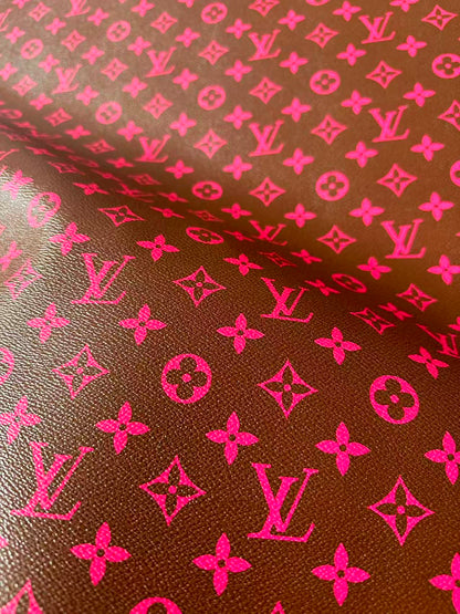 Fashion Hot Pink With Burnt Brown LV Vinyl Leather for Handmade Shoes ,Bags,Handicraft Goods By Yard