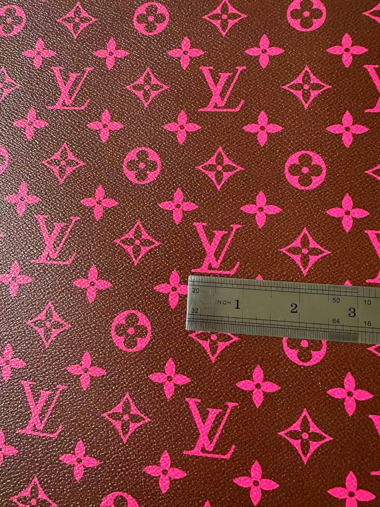 Fashion Hot Pink With Burnt Brown LV Vinyl Leather for Handmade Shoes ,Bags,Handicraft Goods By Yard