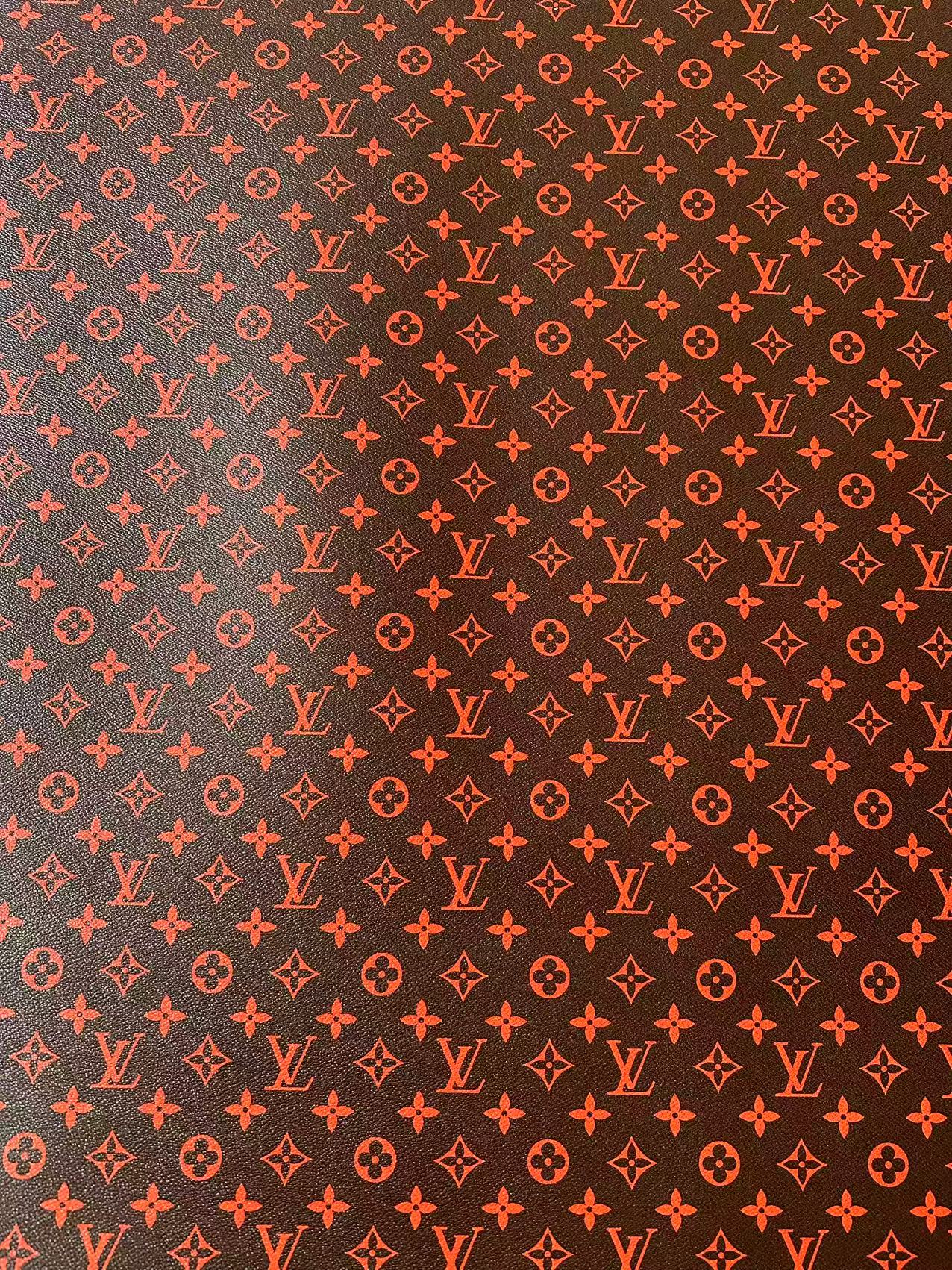 Fashion Orange With Burnt Brown LV Vinyl Leather for Handmade Shoes ,Bags,Handicraft Goods By Yard