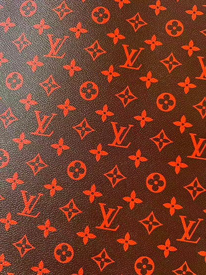 Fashion Orange With Burnt Brown LV Vinyl Leather for Handmade Shoes ,Bags,Handicraft Goods By Yard