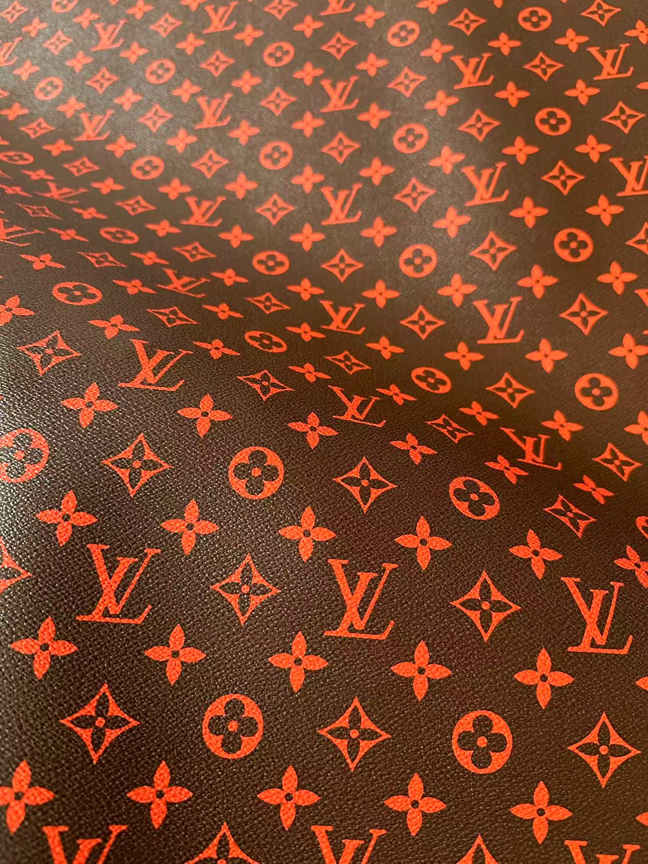 Fashion Orange With Burnt Brown LV Vinyl Leather for Handmade Shoes ,Bags,Handicraft Goods By Yard