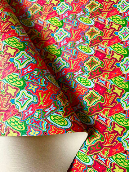 Classic LV Vinyl Geometric Leather Case Fabric For Handmade Bag ,Shoes,Sneaker Fabric By Yard