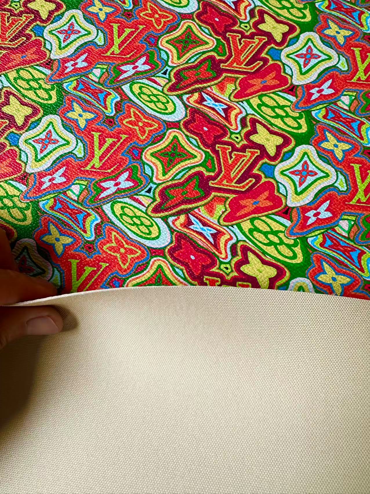 Classic LV Vinyl Geometric Leather Case Fabric For Handmade Bag ,Shoes,Sneaker Fabric By Yard