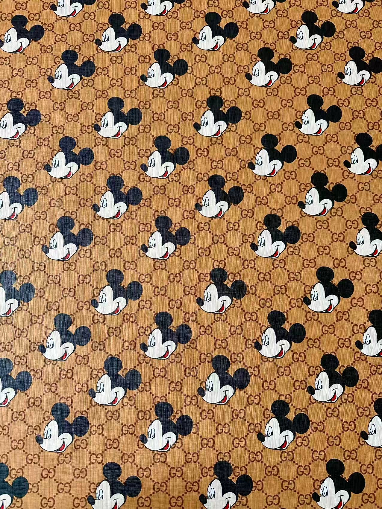 Fashion Gucci With Mickey Mouse Leather Fabric For Handmade Shoes, Sneaker ,Upholstery Goods By Yard