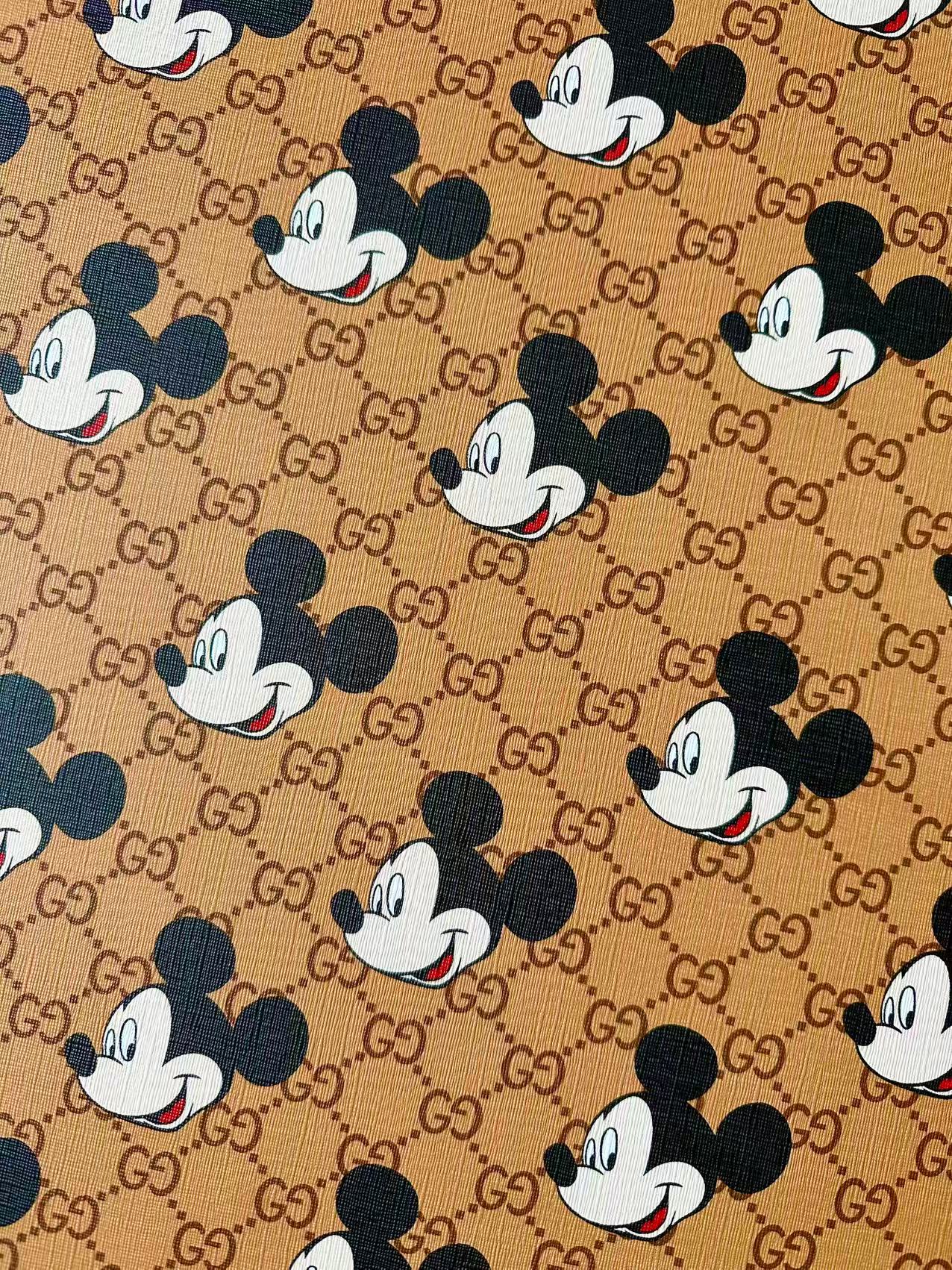 Fashion Gucci With Mickey Mouse Leather Fabric For Handmade Shoes, Sneaker ,Upholstery Goods By Yard