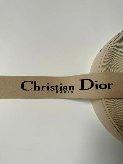 Fashion Beige Dior Paris 2 inch Strap ,Elastic Ribbon Trim Embroidered For Handicrafts By Yard