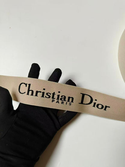 Fashion Beige Dior Paris 2 inch Strap ,Elastic Ribbon Trim Embroidered For Handicrafts By Yard
