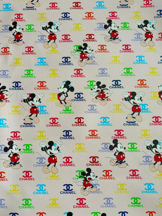 Fashion Colorful Chanel With Mickey Mouse Leather Fabric For Handmade Sneaker, Upholstery Goods By Yard