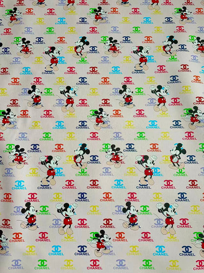 Fashion Colorful Chanel With Mickey Mouse Leather Fabric For Handmade Sneaker, Upholstery Goods By Yard