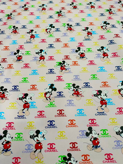 Fashion Colorful Chanel With Mickey Mouse Leather Fabric For Handmade Sneaker, Upholstery Goods By Yard