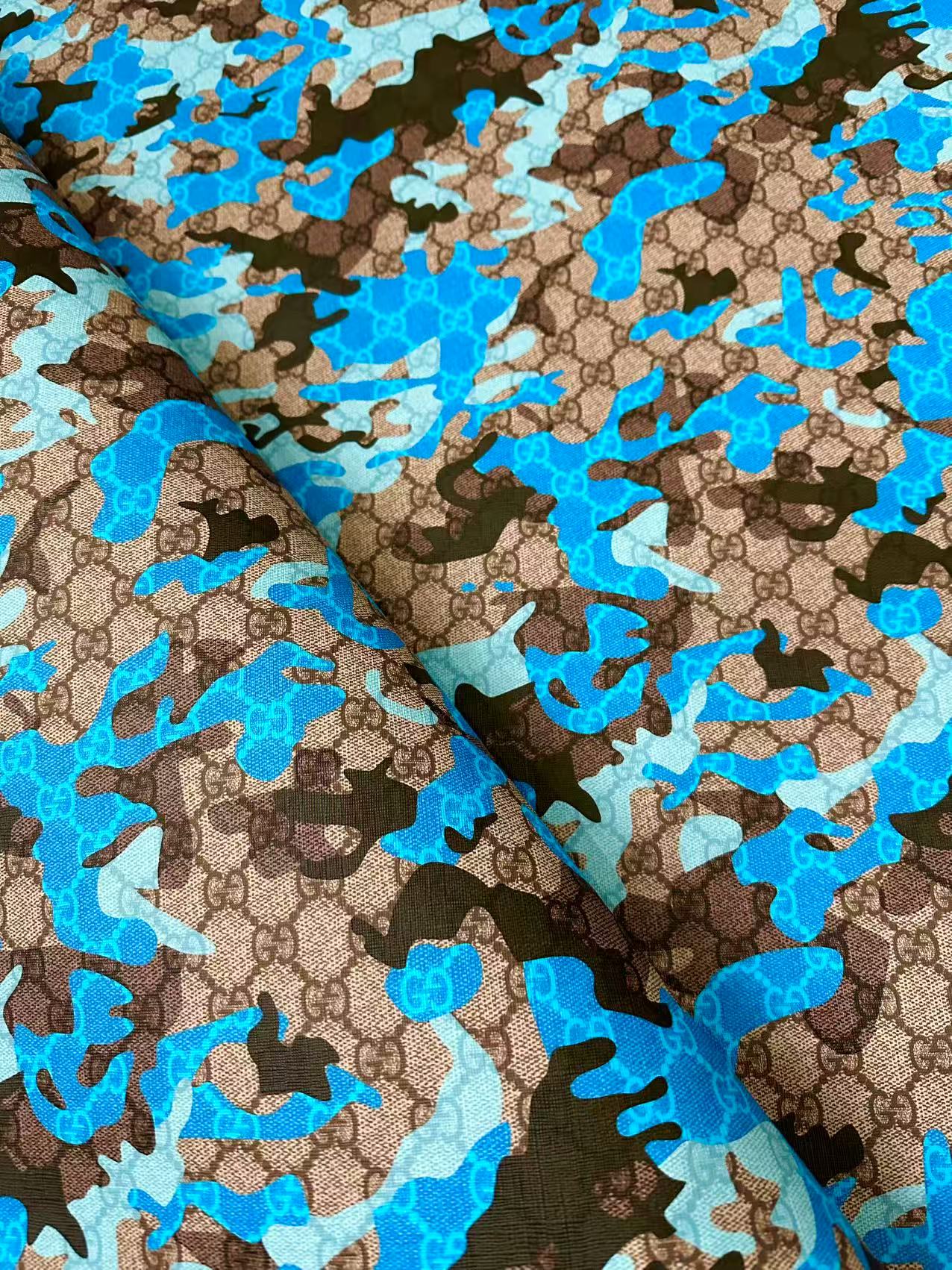 Fashion Gucci With Camouflage Leather Fabric For Handmade Shoes, Upholstery Goods By Yard(Blue)
