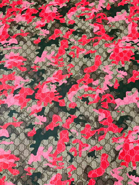 Fashion Gucci With Camouflage Leather Fabric For Handmade Shoes, Upholstery Goods By Yard(Red)