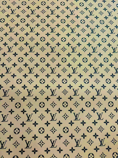 Fashion Beige With Black LV Vinyl Leather for Handmade Shoes ,Bags,Handicraft Goods By Yard
