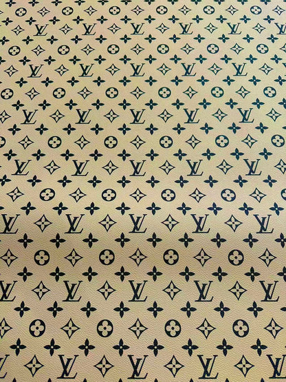 Fashion Beige With Black LV Vinyl Leather for Handmade Shoes ,Bags,Handicraft Goods By Yard