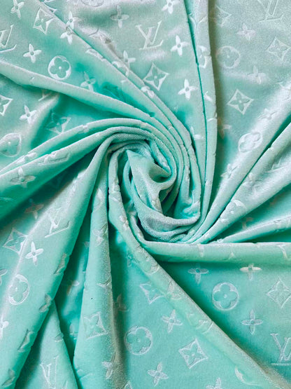Popular Luxury LV Knitting Velvet Fabric For Handmade Sneaker,Car Upholstery and Apparel By Yard(Light Tiffany Blue)