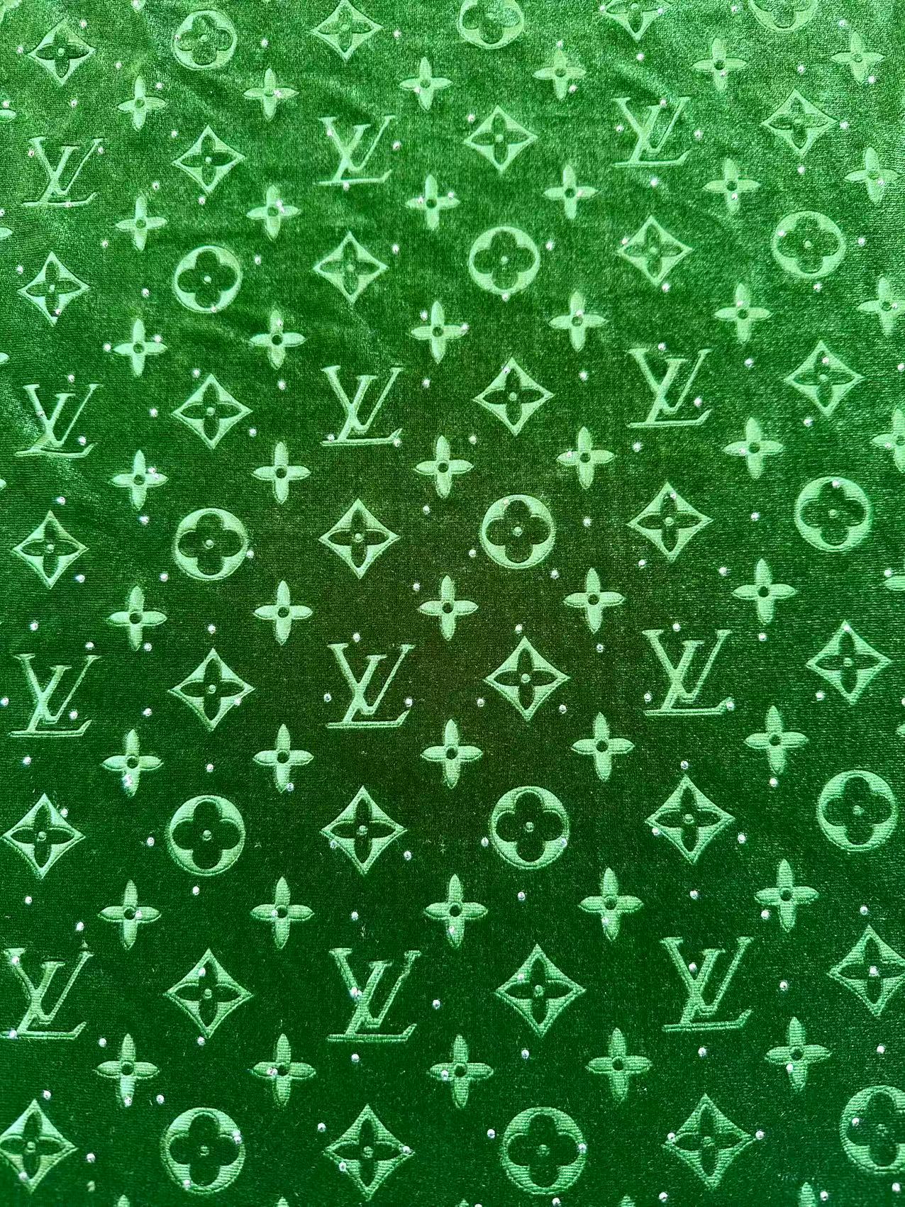 Fashion Luxury LV With Diamond Knitting Velvet Fabric For Handmade Sneaker, Upholstery ,Apparel By Yard(Green)