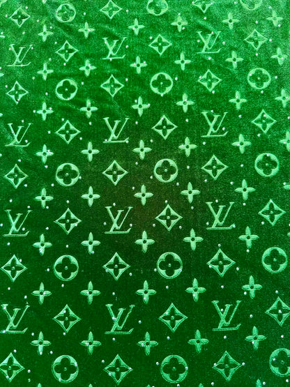 Fashion Luxury LV With Diamond Knitting Velvet Fabric For Handmade Sneaker, Upholstery ,Apparel By Yard(Green)