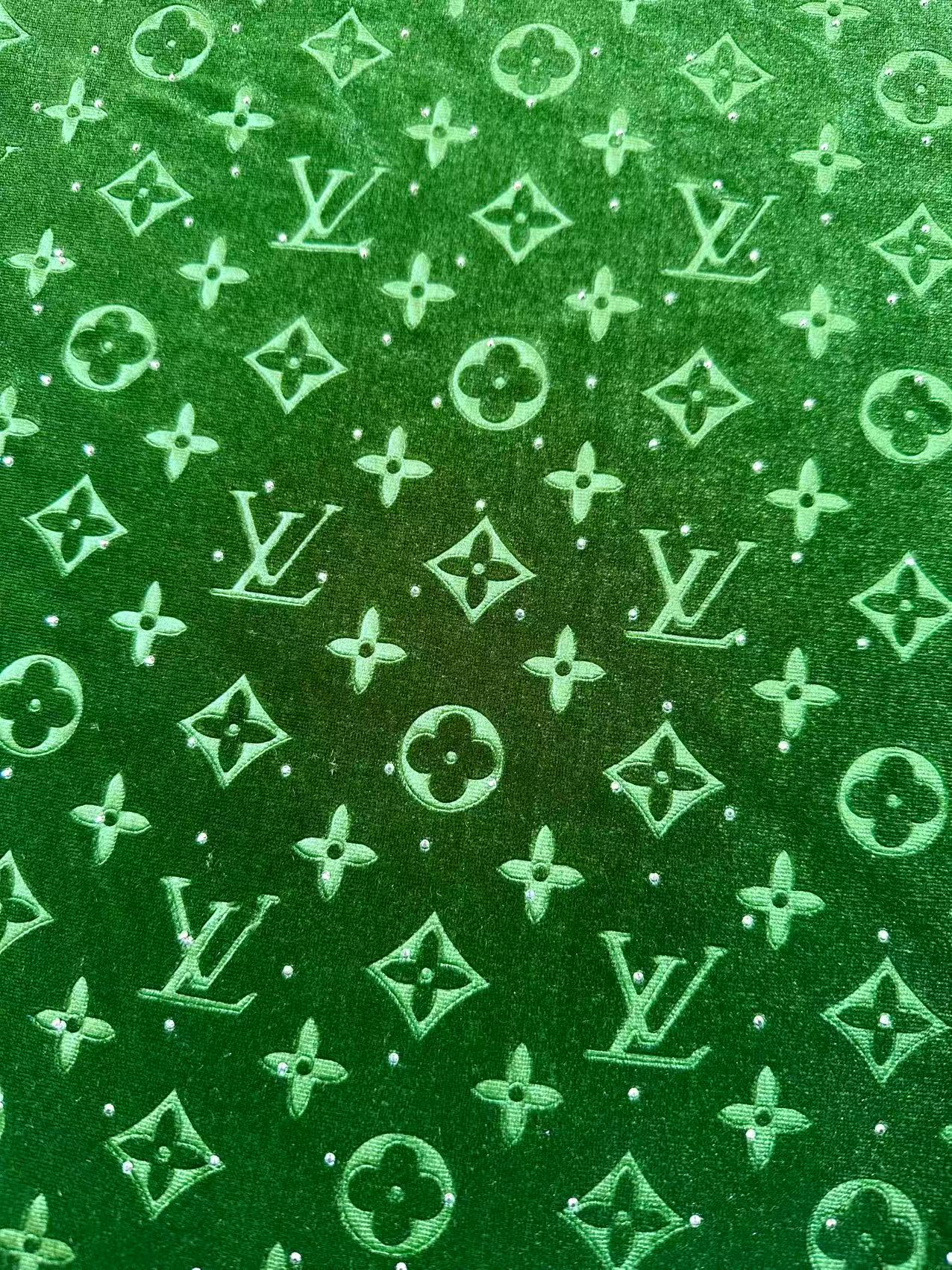 Fashion Luxury LV With Diamond Knitting Velvet Fabric For Handmade Sneaker, Upholstery ,Apparel By Yard(Green)