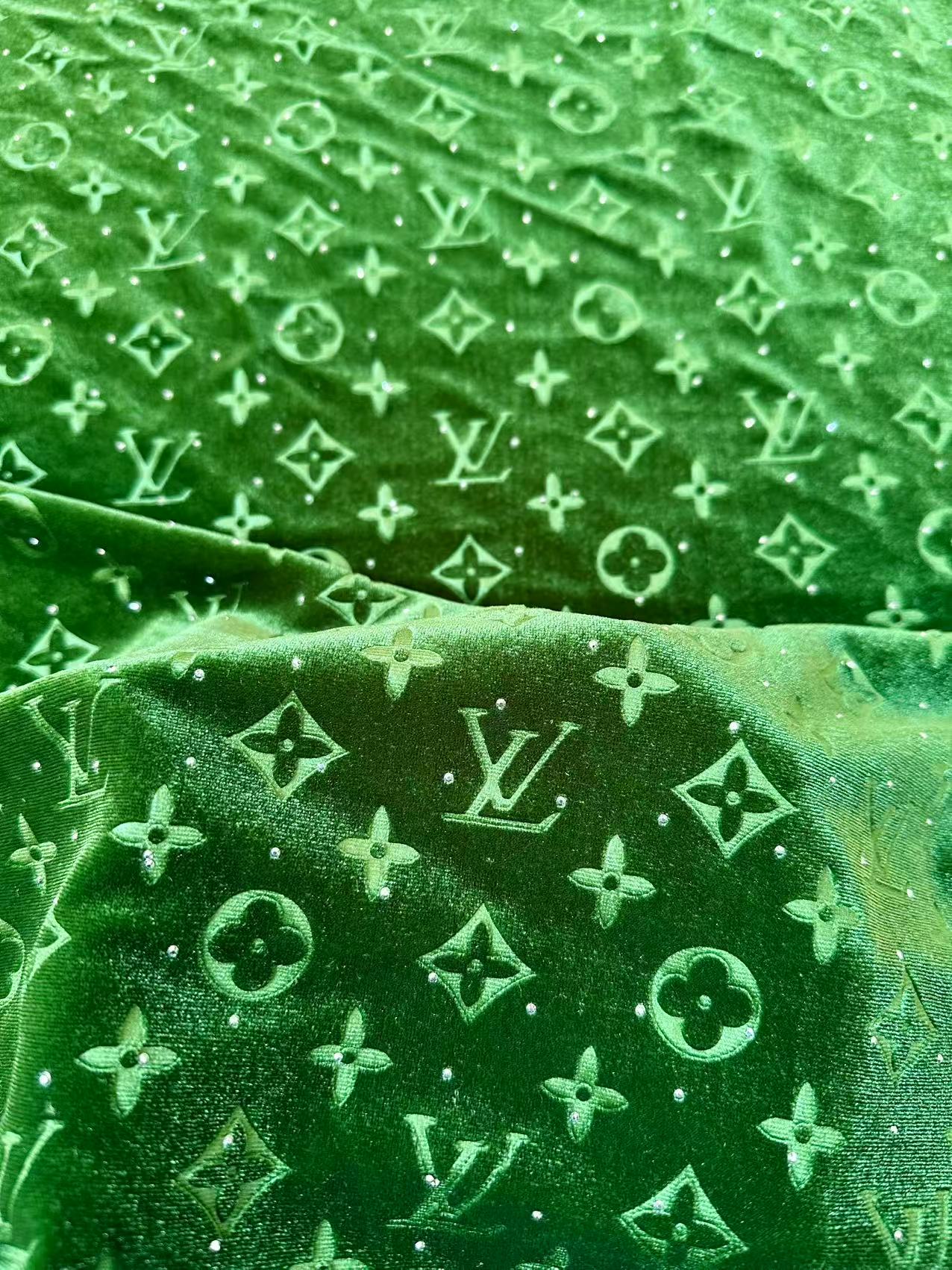 Fashion Luxury LV With Diamond Knitting Velvet Fabric For Handmade Sneaker, Upholstery ,Apparel By Yard(Green)