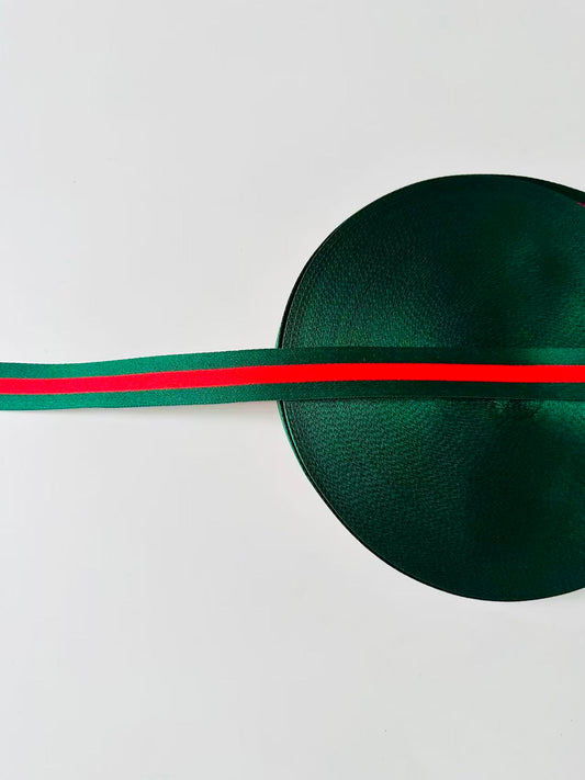 Craft Gucci 0.8 inch Strap ,Handmade Striped Ribbon Trim Embroidered For shoes ,Bags ,Handicrafts By Yard (Green with Red )