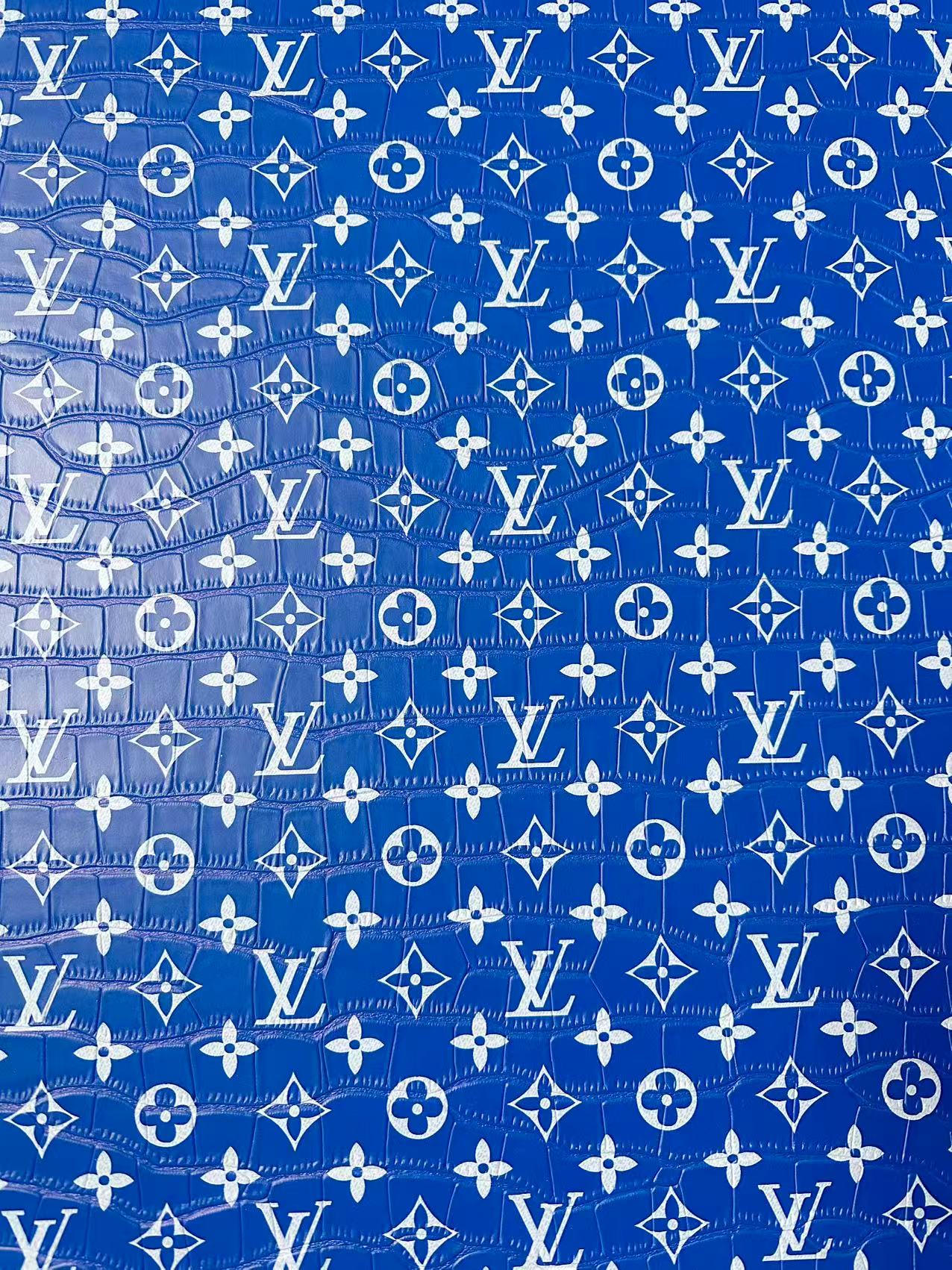 Craft LV Crocodile Texture Alligator Leather Fabric For Handmade Sneaker, Bag Upholstery Goods By Yard (Blue)