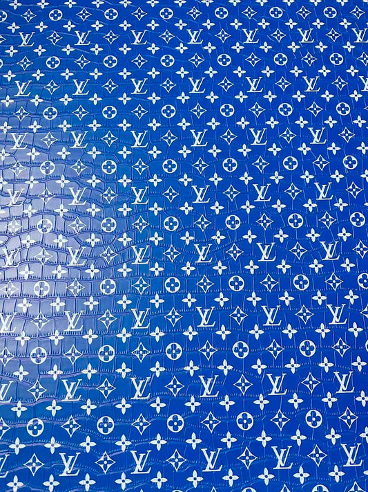 Craft LV Crocodile Texture Alligator Leather Fabric For Handmade Sneaker, Bag Upholstery Goods By Yard (Blue)