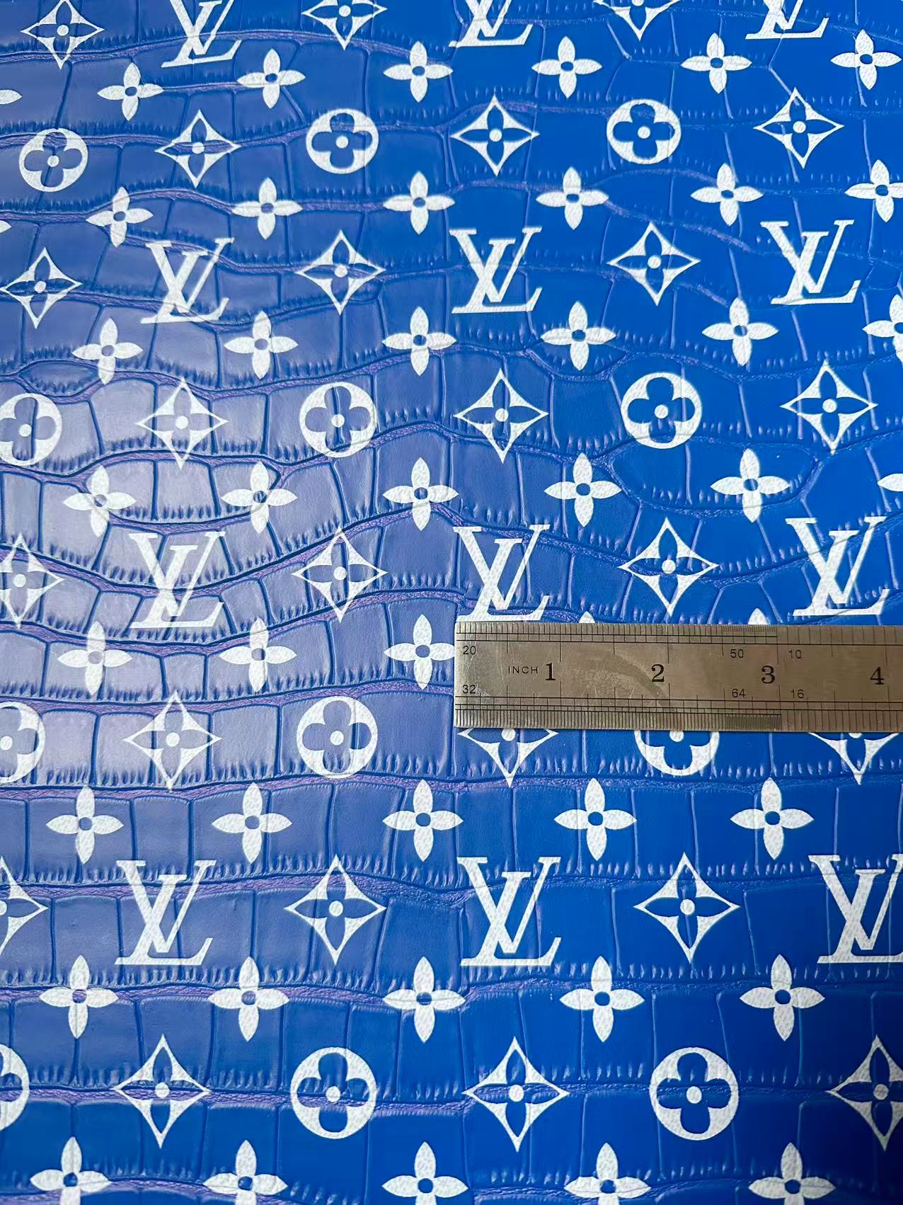 Craft LV Crocodile Texture Alligator Leather Fabric For Handmade Sneaker, Bag Upholstery Goods By Yard (Blue)