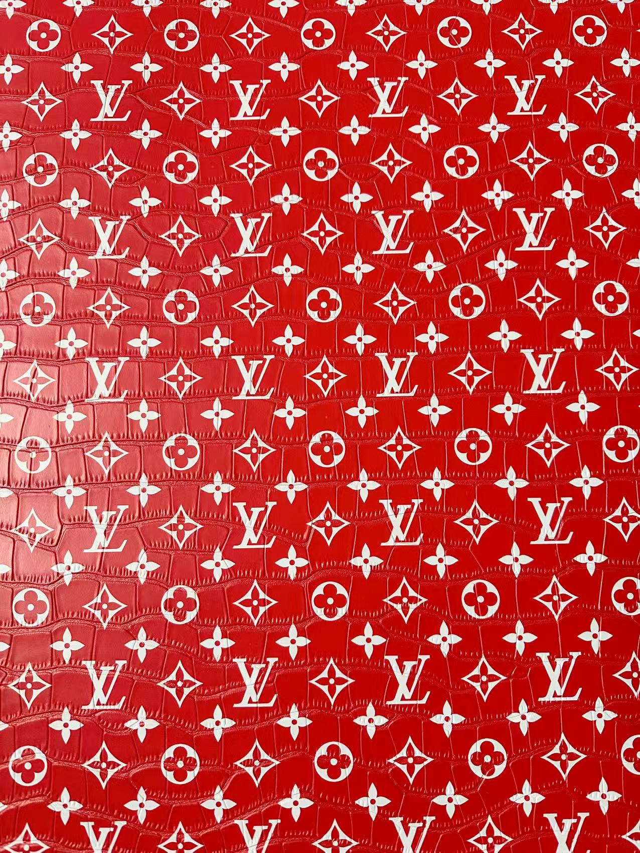 Craft LV Crocodile Texture Alligator Leather Fabric For Handmade Sneaker, Bag Upholstery Goods By Yard (Red)