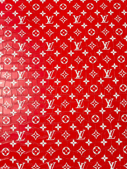 Craft LV Crocodile Texture Alligator Leather Fabric For Handmade Sneaker, Bag Upholstery Goods By Yard (Red)