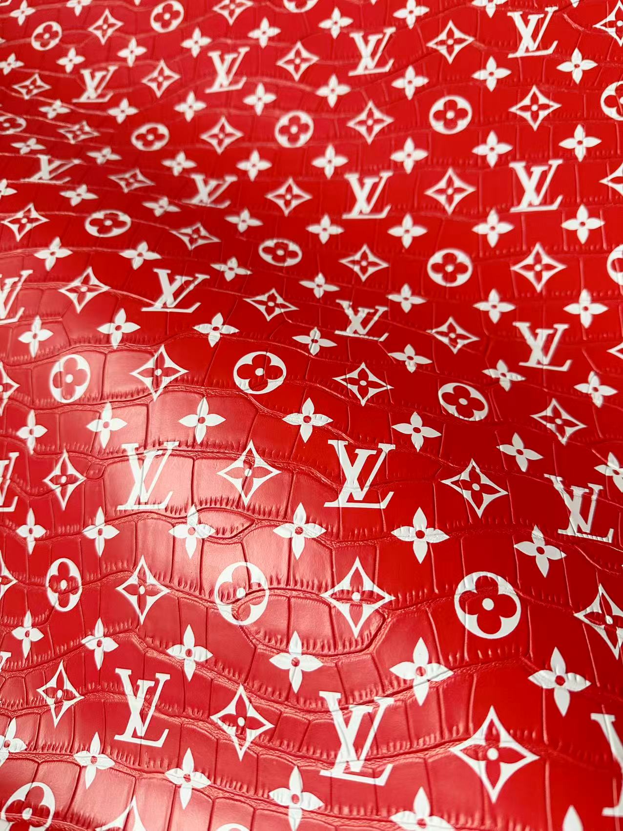 Craft LV Crocodile Texture Alligator Leather Fabric For Handmade Sneaker, Bag Upholstery Goods By Yard (Red)